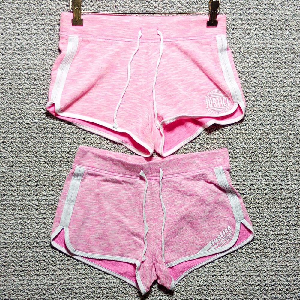 #F1O. 2 Justice Girls Heathered Pink Athletic Shorts Elastic Waist Size 12